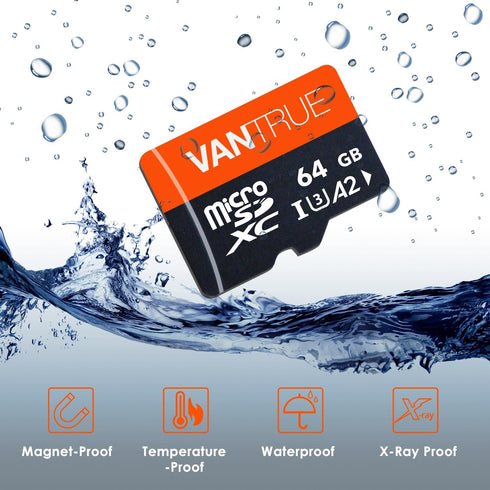 Vantrue 64GB microSD Card with Adapter, U3 UHS-I High Speed SD Card for Dash Cams & Home Security