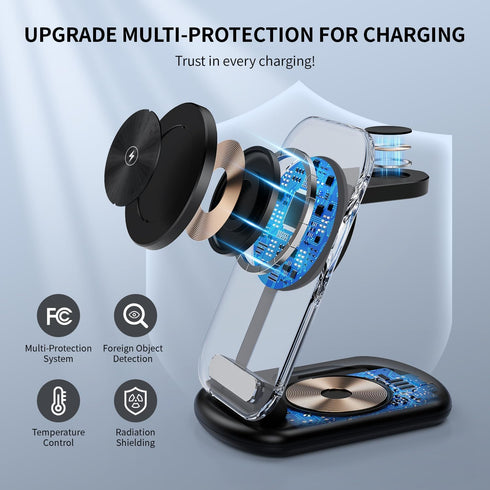 3 in 1 Magnetic Wireless Chargers for iPhone, Fast Foldable Mag-Safe Charger Stand with Night Light for iPhone