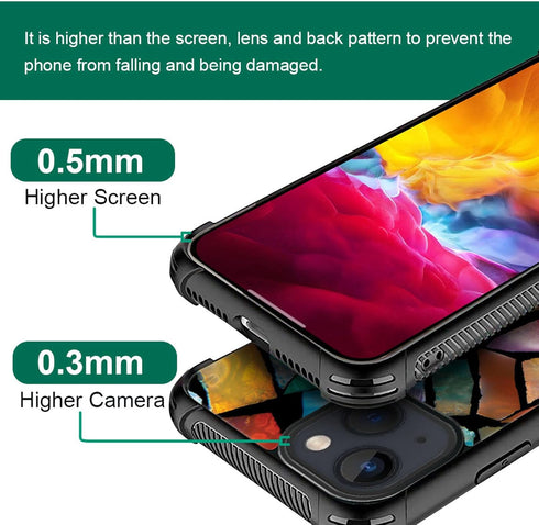 ZHEGAILIAN Stained Glass Mosaic Case for iPhone 15, Tempered Glass Back + Soft Silicone TPU Shock Protective