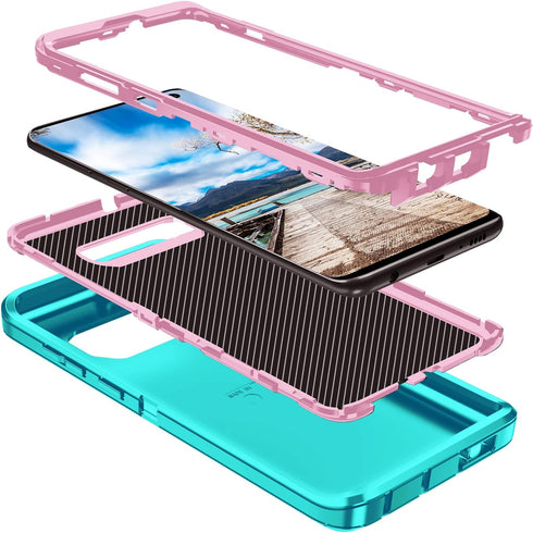 Galaxy S10 Case, Heavy Duty Shockproof Dust/Drop Proof 3 Layers Full Body Protection Rugged Case, Mint Green/Pink