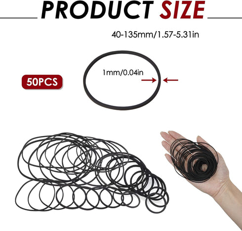TNJPSEK 50 Cassette Set (1mm Pcs Player Belts Replacement Kit, Mixed Flat Rubber Drive Belts for Tape Recorder Repair