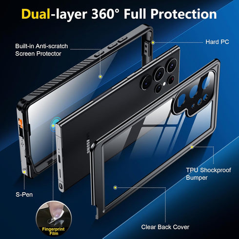 2024 Samsung Galaxy S24 Ultra Case, Waterproof with Built-in Camera & Screen Protector, Military Grade Shockproof