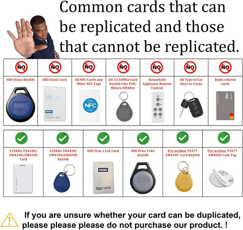 hecere T5577 Cards+5pcs T5577 RFID Handheld id Copier RFID Smart id Card Duplicator Used for id keyfobs and Keychains