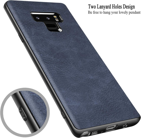 SALAWAT Compatible Galaxy Note 9 Case Slim PU Leather Vintage Shockproof Cover, Lightweight TPU Bumper (Blue)