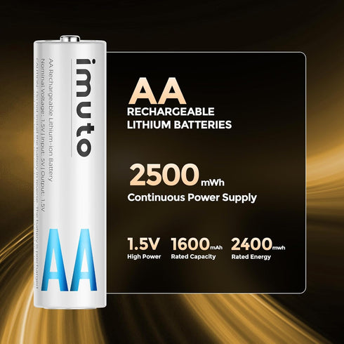 imuto 1.5V 2500mWh 8-Pack, 1600 -40F~140F, Rechargeable AA Batteries Lithium Output, Cycles, Wide Temp Leak-Proof CBPI