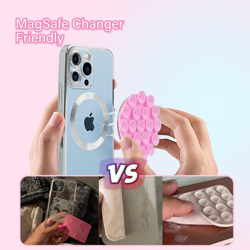 Silicone Suction Phone Case Magnetic Phone Mount, Silicon Hands-Free Phone Accessory for iPhone and Android, Mirror Shower Phone Holder, Tiktok Videos and Selfies, Rose Pink