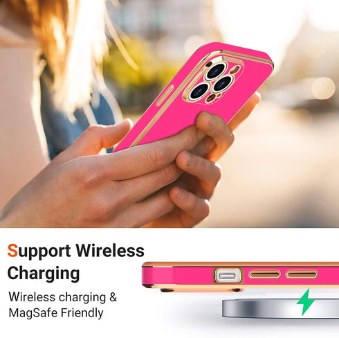 Teageo Cute Love-Heart Luxury Bling Case for iPhone 13 Pro Max, Soft Shockproof Bumper, Hot Pink, Raised Camera