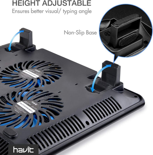 Havit HV-F2056 Laptop Cooler Cooling Pad for 15.6-17 Inch - Slim Portable USB Powered with 3 Fans