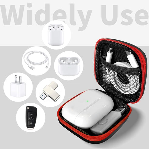 MOLOVA Square Earbud Case Portable EVA Carrying Case Storage Bag Cell Phone Accessories Organizer with Carabiner for Earphone, Earbud, Earpieces, SD Memory Card, Camera Chips-Red