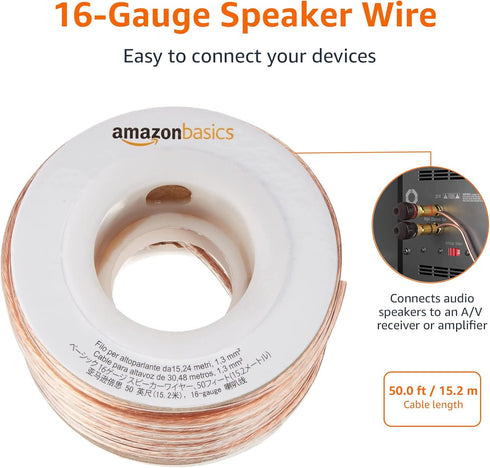 Amazon Basics 16-Gauge Speaker Wire Cable, 50 Feet by Amazon Basics