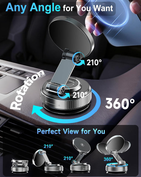 WEKEFON 360 120LBS 17 Vacuum Magnetic Car Phone Holder Strongest Ultra Suction Cup Phone Mount for MagSafe Dashboard