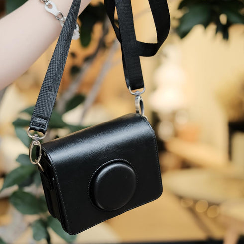 Rieibi Mini EVO Case - Retro PU Leather Protective Case for Fujifilm Instax Mini EVO Instant Camera - Black with