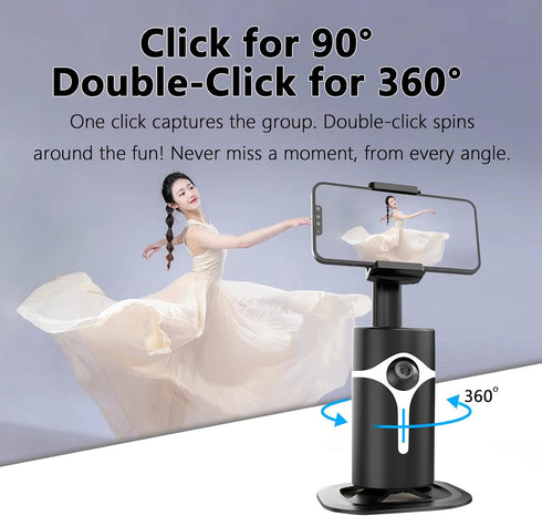 WUOAUM 360 1100mAh Auto Face Tracking Tripod, Rotating Phone Stand with AI Gesture Control & Bluetooth Remote, No App