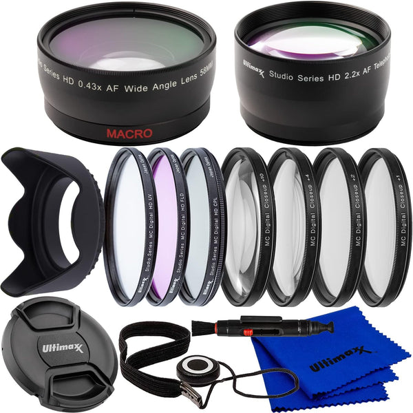 Ultimaxx 55MM Complete Lens Filter Accessory Kit for Nikon D3400 D3500 D5500 D5600 with Telephoto & Wide Angle