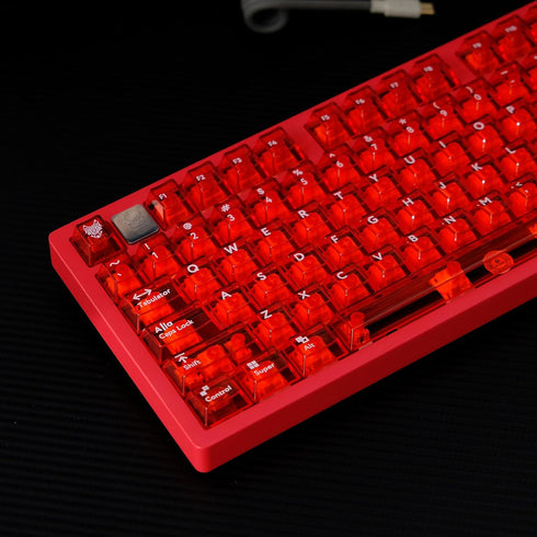 114 Keys Transparent Keycaps, PC Cherry Profile Red Crystal Keycap Set for Cherry MX Switches Mechanical Keyboard