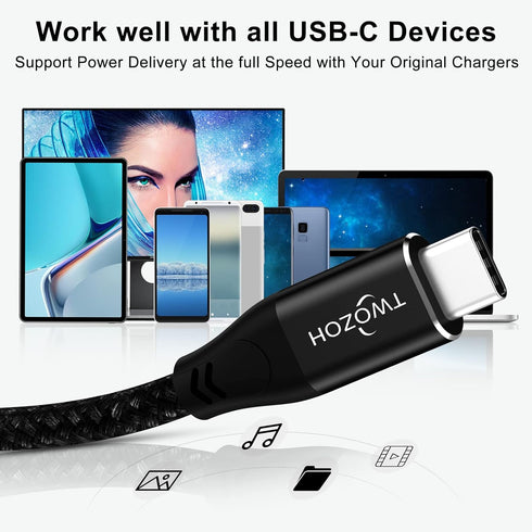 Twozoh USB C to USB C 3.2 Gen 2 Cable 10FT, 20Gbps Data Transfer, 100W PD Fast Charging, 4K Video Output (Black)