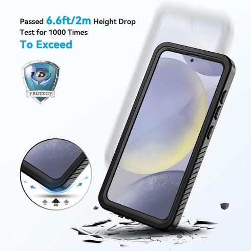 Lanhiem Samsung Galaxy S24 Case, Rugged Shockproof Cover, IP68 Waterproof with Built-in Screen Protector, Black/Clear