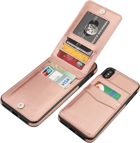 KIHUWEY Compatible with iPhone Xs Max Case Wallet, Premium Leather Magnetic Clasp Protective Cover, Rose Gold