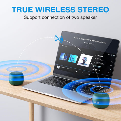 Small Bluetooth Speaker Portable Speakers-Mini Wireless Speaker with Hifi Stereo Sound,Big Rechargeable Battery,Waterproof Travel Speaker with Hanging Rope for Easy Carrying.(Green)