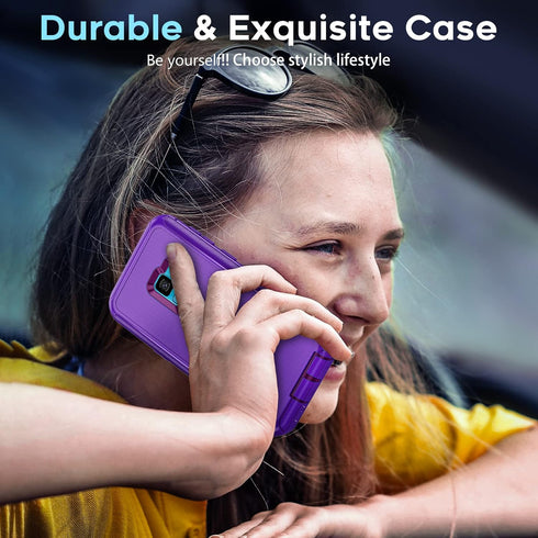 LeYi Purple Case for Samsung S9, 3 in 1 Full Body Shockproof Rubber Dustproof Rugged Protection Phone Cover