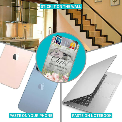 Rossy Adhesive Cell Phone Wallet, Stylish Lycra Card Holder with Bible Verse Philippians 4-13 for All Smartphones