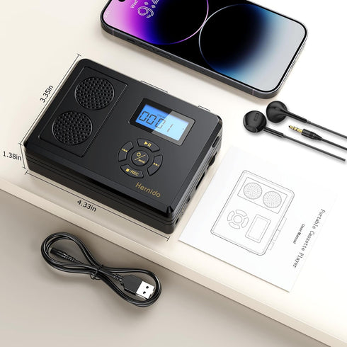 Hernido Cassette Player/MP3 Portable Tape Player, FM Radio/USB Digital Converter, Built-in Dual Stereo Speaker