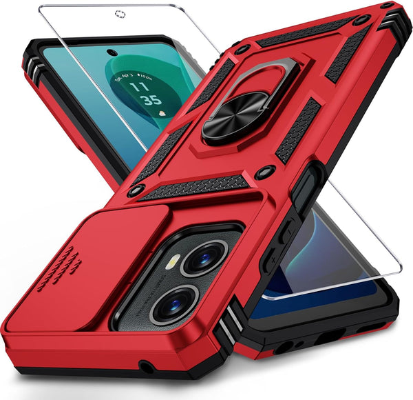 Motorola Moto G 5G 2024 Case (Red) - Military Grade 16ft Drop Tested with HD Screen Protector & Slide Camera Cover