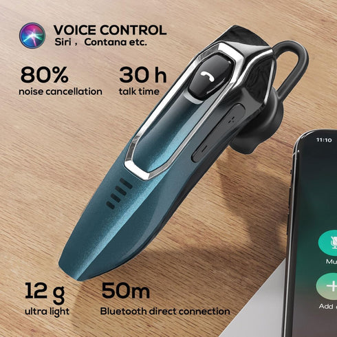 Single Ear Bluetooth Earpiece with 30H Talking Time, Noise Canceling Hands-Free Calls