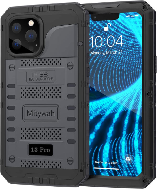 Mitywah Waterproof Case for iPhone 13 Pro, Heavy Duty Military Grade Armor with Built-in Screen Protector, 6.1 Inch,