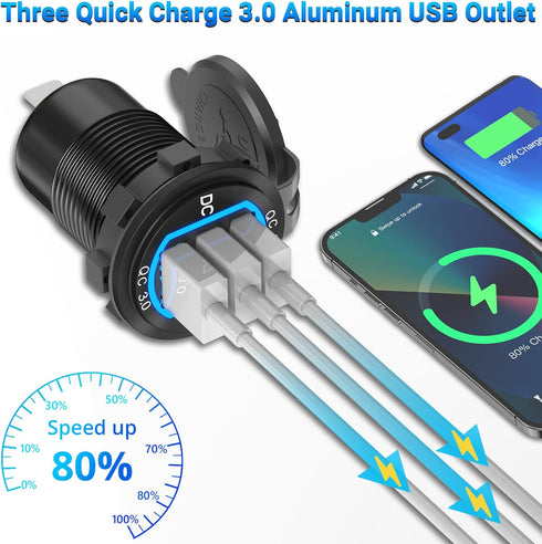 12 Volt USB Outlet Cigarette Lighter Socket: Ouffun Aluminum Metal 54W Multi QC3.0 Car USB Port with Power Switch DC 200W Waterproof Plug Car 12V Socket Charger Outlet Panel for Car Boat Marine RV ect