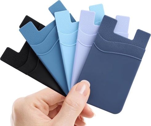 Phone Wallet Stick on, 5Pack Phone Card Holder for Back of Phone Case, Silicone Sticky Credit Card Holder for Cell
