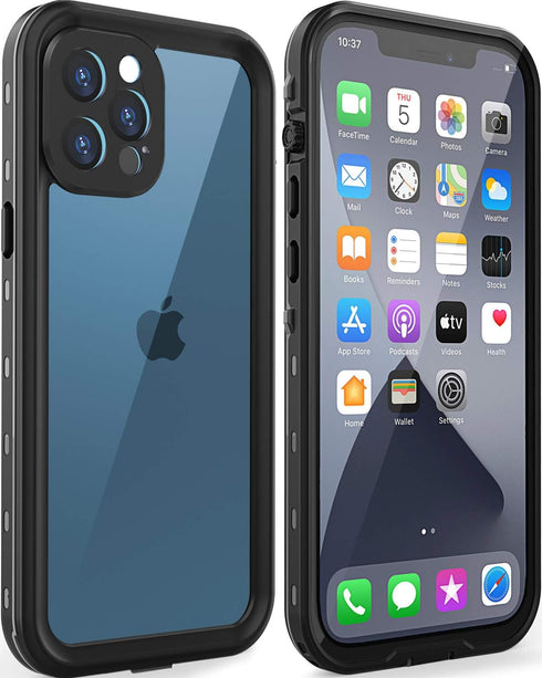 Waterproof Case for iPhone 12 Pro Max 6.7'' - Shockproof, Dustproof, with Screen Protector - Black