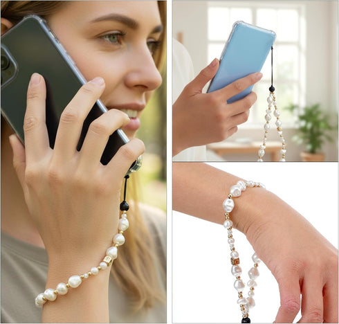 LXUEJIE 1 Pc Pearl Phone Charm, Beaded Phone Lanyard Kawaii Handmade Acrylic Wrist Strap For Phones Camera Keychain