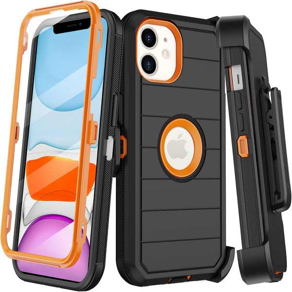 Heavy Duty Shockproof Drop Protection Case for iPhone 11 with Belt Clip Holster & Built-in Screen Protector
