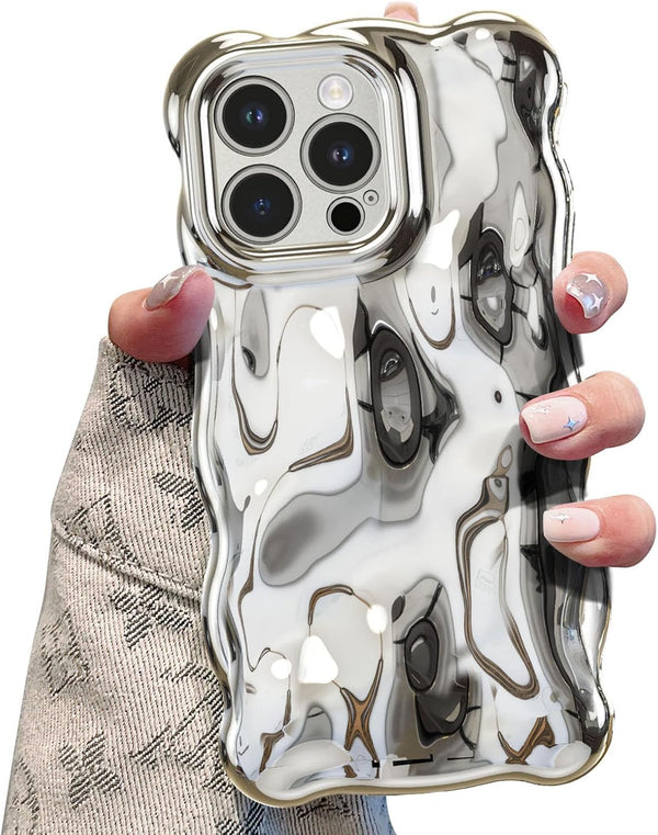 UEEBAI iPhone 15 Pro Max Case 6.7 inch - Cute Solid Color Curly Wave Shape Shockproof Soft Bumper