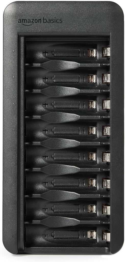 Amazon Basics 8-Bay 8 Count, Rechargeable AA Low Self Discharge NiMh Batteries with Battery Charger, USB-C Port, No AC