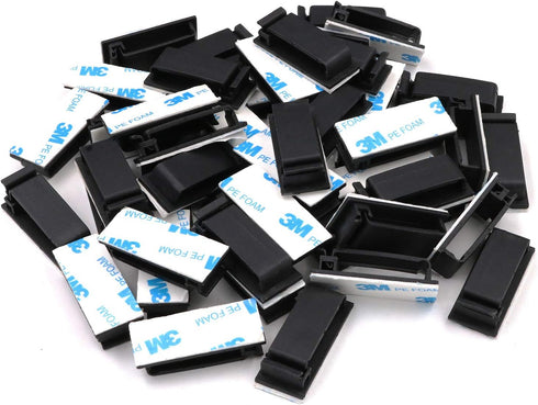 Cable Clips with 3M Adhesive, Multipurpose Wire Clamps for Cable Management - 50 Pack Black with 10 Reusable Ties