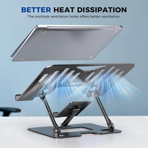 Lajou 2-in-1 Ergonomic Laptop Phone Stand for Desk, Adjustable Riser, Sturdy and Portable, Fits All Laptops and Phone