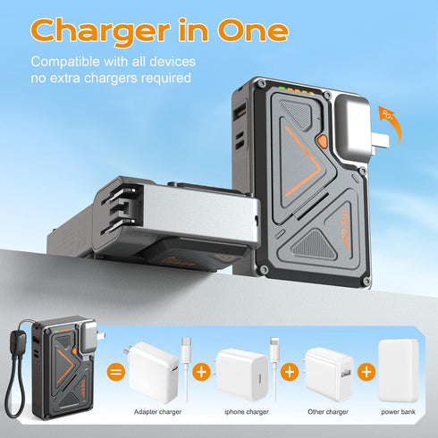 SEANCHEER P07 10000mAh 22.5WMAX,Portable Magnetic Power Bank Charger Portable Charger with Built-in Cable and Foldable