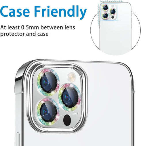 for iPhone 13 Pro & iPhone 13 Pro Max Camera Lens Protector, Bling Glitter 9H Tempered Glass Camera Cover Anti Scratch Shockproof Screen Protector Individual Ring - 3Pcs Glitter Colorful