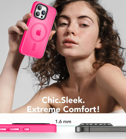 Vooii Strong Magnetic Case for iPhone 15 Pro Max, Slim Shockproof, 13FT Military Grade, Matte Hot Pink, Compatible with