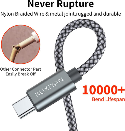 USB C Charger Cable (2-Pack 3FT) Fast Charging Sync Cord, Nylon Braided, Compatible with iPhone 15, Samsung Galaxy,