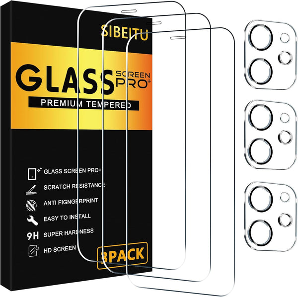 SIBEITU 3 Pack Screen Protector for iPhone 11 with Camera Lens Tempered Glass Protector, Case Friendly
