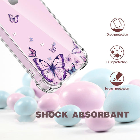Crystal Phone Case for iPhone 13(2021)/iPhone 14(2022) 6.1", Alluring Purple Butterfly Soft Shockproof Clear Protective