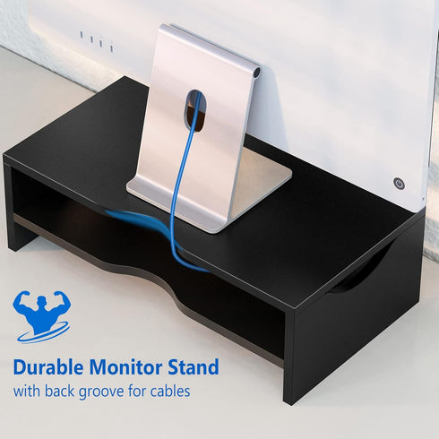 Zimilar Monitor Stand Riser, 2 Tiers Laptop Computer Riser for PC Screen, Wooden Storage Organizer