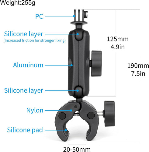 SOONSUN 360 13 12 11 10 9, Insta360, Super Clamp Mount with Dual Ball Heads & Phone Holder, Heavy-Duty Camera Clamp