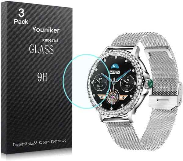 3 Pack Tempered Glass Screen Protector for Fitonus F19 1.3 inch Smartwatch, Compatible with BOCLOUD NX19