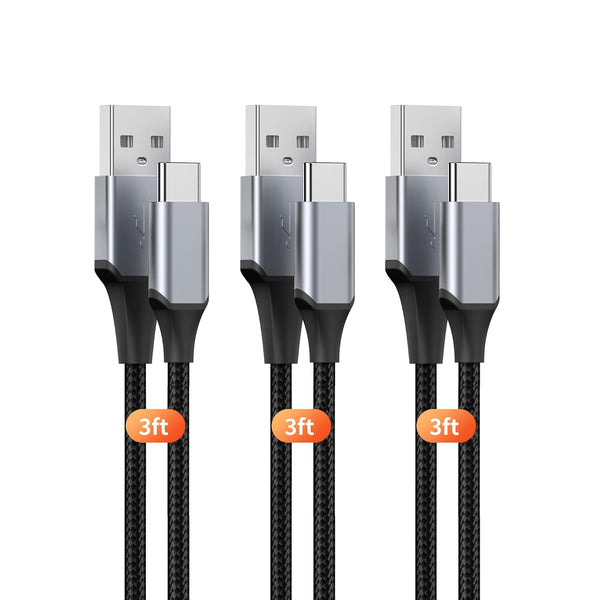 3-Pack USB-C Cable 3ft, 3A Fast Charging, Nylon Braided, Compatible with iPhone 15 Series, Galaxy S20/S10/S9, PS5
