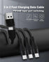 100W Multi 3 in 2 Fast Charging Cable 10FT, Black Long Nylon Braided, USB A/C to USB-C Lightning Micro Connectors for