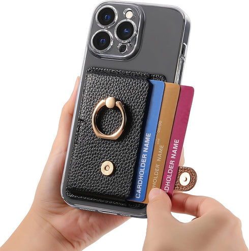 Wallet Stick on Phone Case, Credit Card Holder with Ring for Back of Phone Cases, Compatible with iPhone, Samsung Galaxy